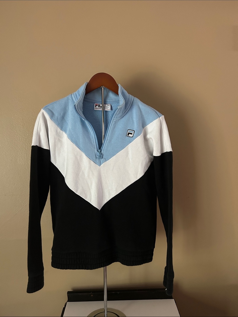 Fila Men’s Chevron Zip-Up Sweater - Light Blue/White/Black